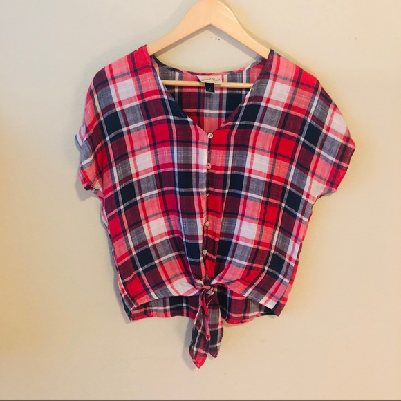 Universal Thread Tops - Universal threads tie up plaid shirt